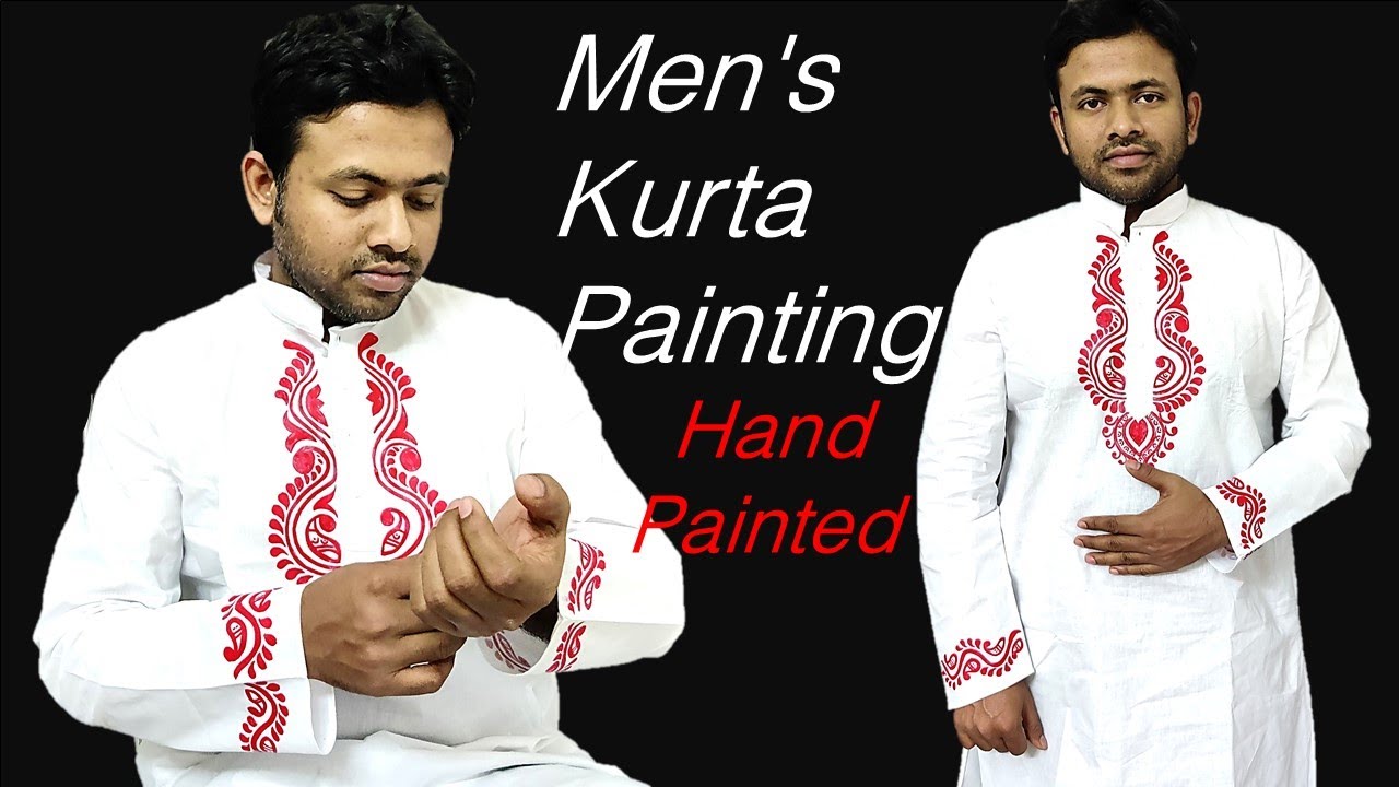 Men's Kurta, Punjabi Design with Acrylic Color I Saraswati Puja Special