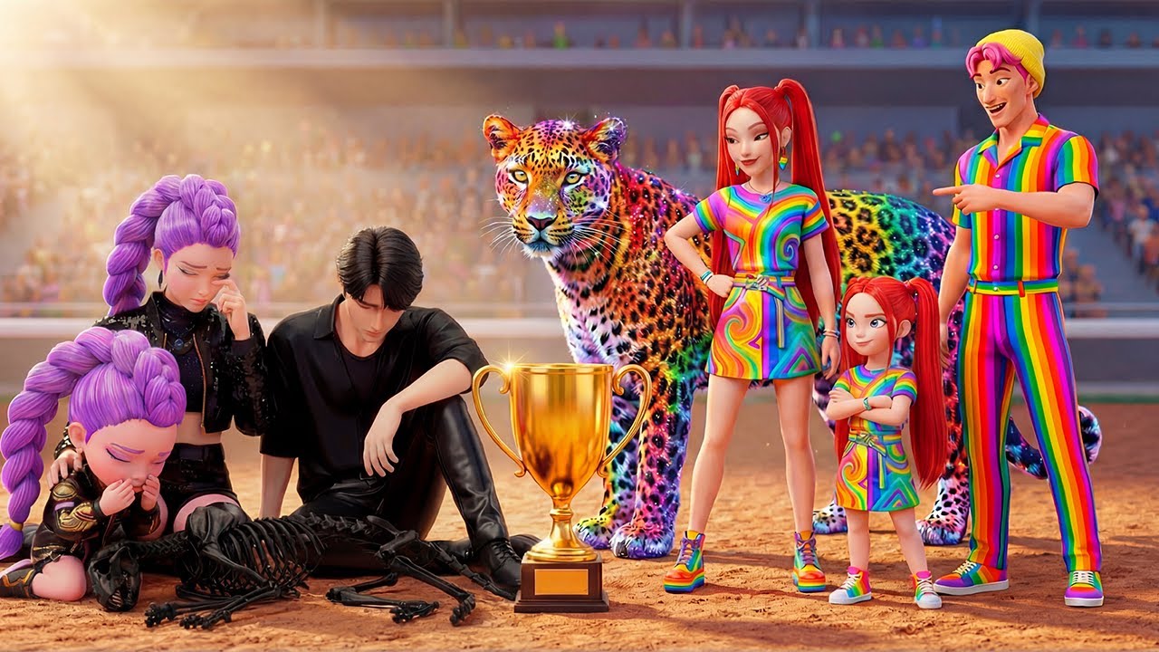 Shadow Family VS Rainbow Family 🐆 RUMI Gets Leopard Racing Championship 🏆 KPOP Demon Hunters