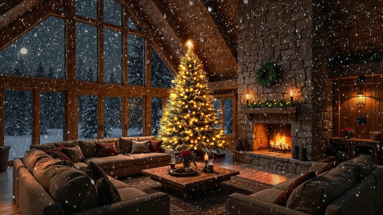 Peaceful Christmas Piano Music 🎄 Gentle Holiday Classics with Snow & Cozy Fireplace Ambience 🔥