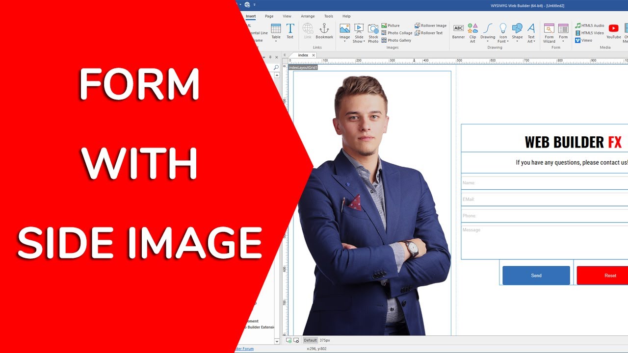 WYSIWYG Web Builder. How to make a form with side image (English CC)