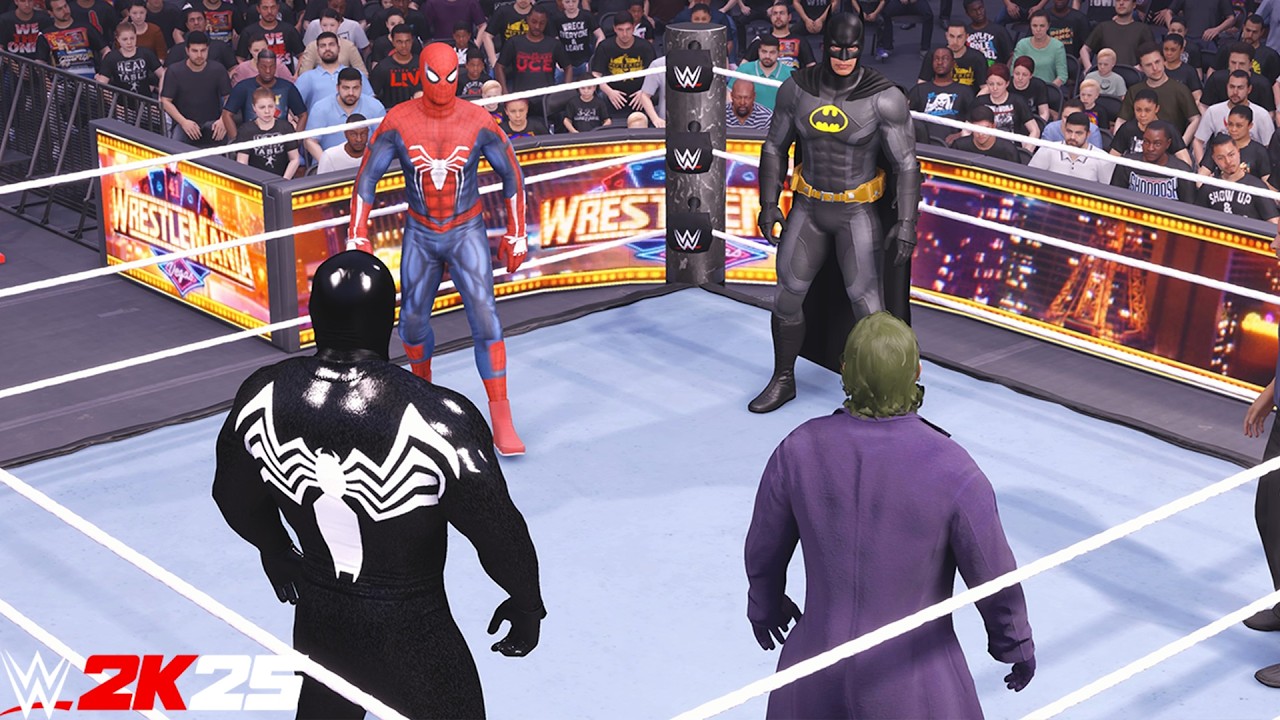 Человек-паук и Бэтмен против Венома и Джокера | Командный матч — WWE 2K25 PS5 [4K]