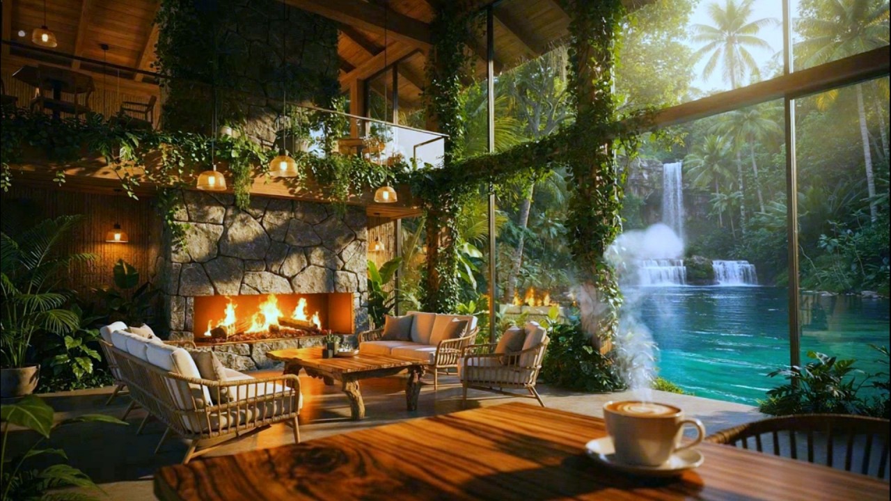 🔴 LIVE Relaxing Jazz Radio ☕ Forest Villa Coffee Shop Ambience 🌲