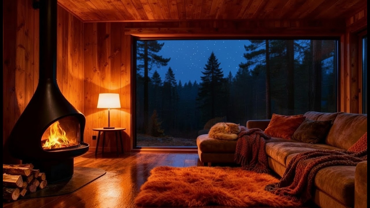 🔥 Rainy Night in a Cozy Cabin | Crackling Fireplace & Heavy Rain Sounds