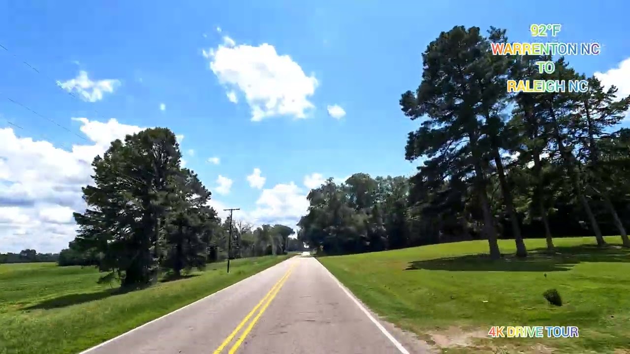 DRIVING FROM WARRENTON NC TO RALEIGH PASSING THROUGH LOUISBURG NC & ROLESVILLE - 4K