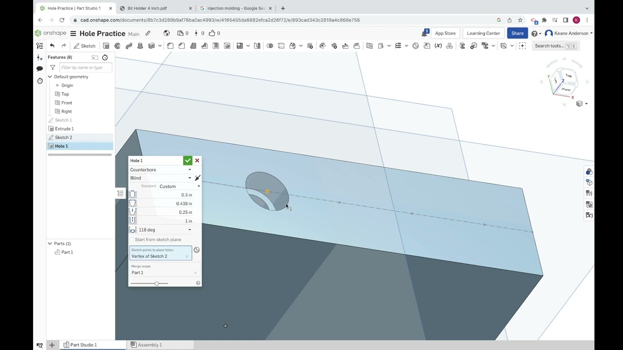 Create Holes and dimension them in Onshape