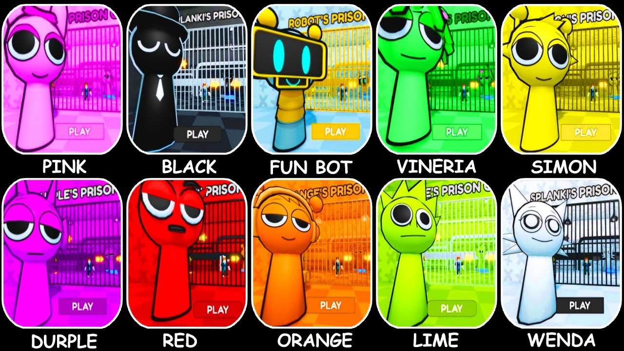 PINK SPLANKI'S PRISON RUN!,BLACK SPLANKI'S PRISON RUN!,FUN BOT SPRUNKI'S PRISON RUN!,ORANGE SPLANKI