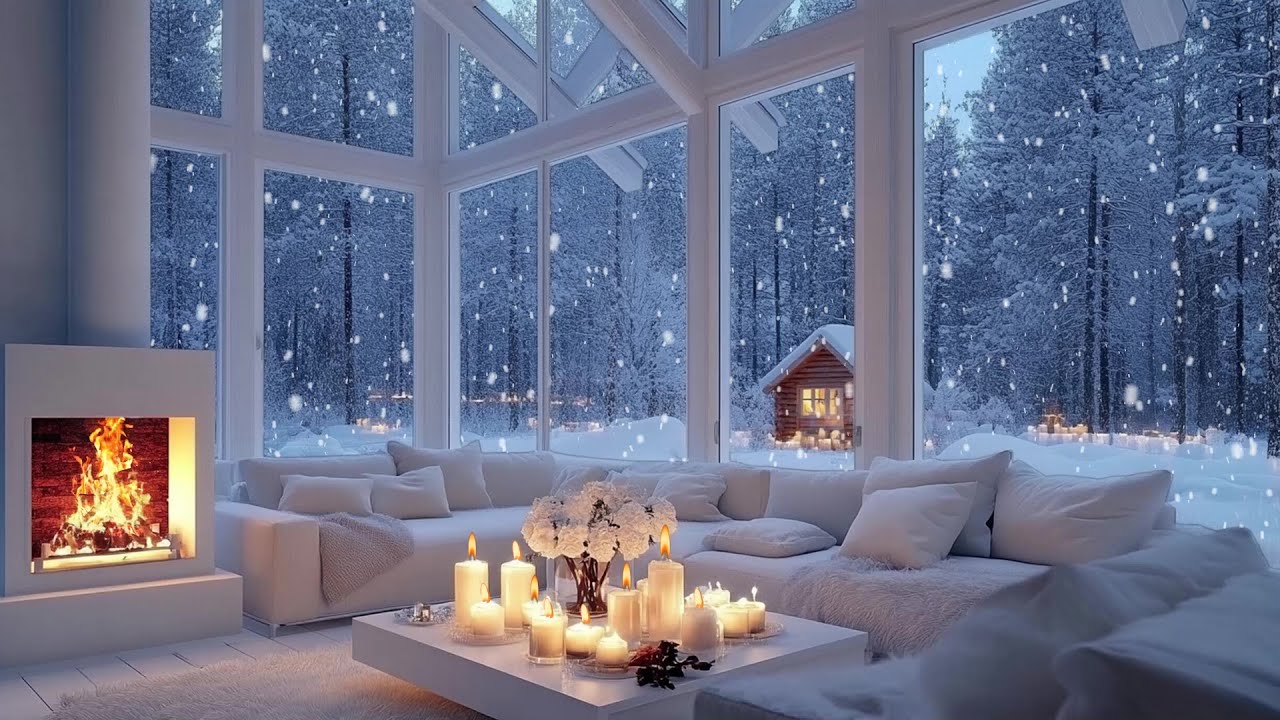 ❄️🕯️ Gentle White Room Piano | Snowfall & Fire Crackling Sounds | Meditation Relax Healing