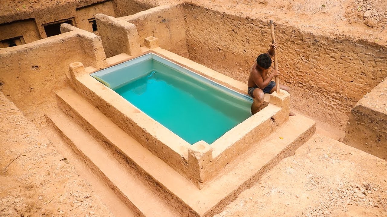 Underground temple swimming pool built with bushmen design &ndash; amazing construction video!