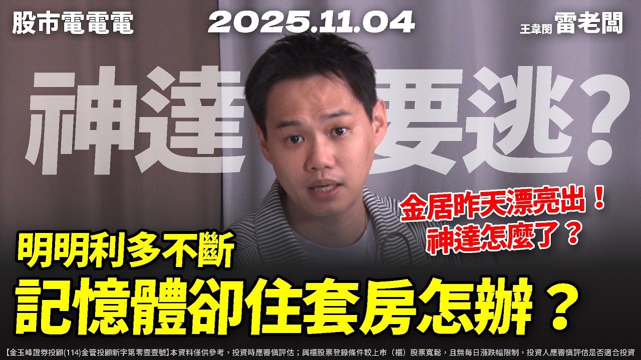 【十詮、宇瞻出關跌停！記憶體全部住套房怎麼辦？神達ODM跌成這樣出不出？】20251104 雷老闆《從0抱豹》EP396