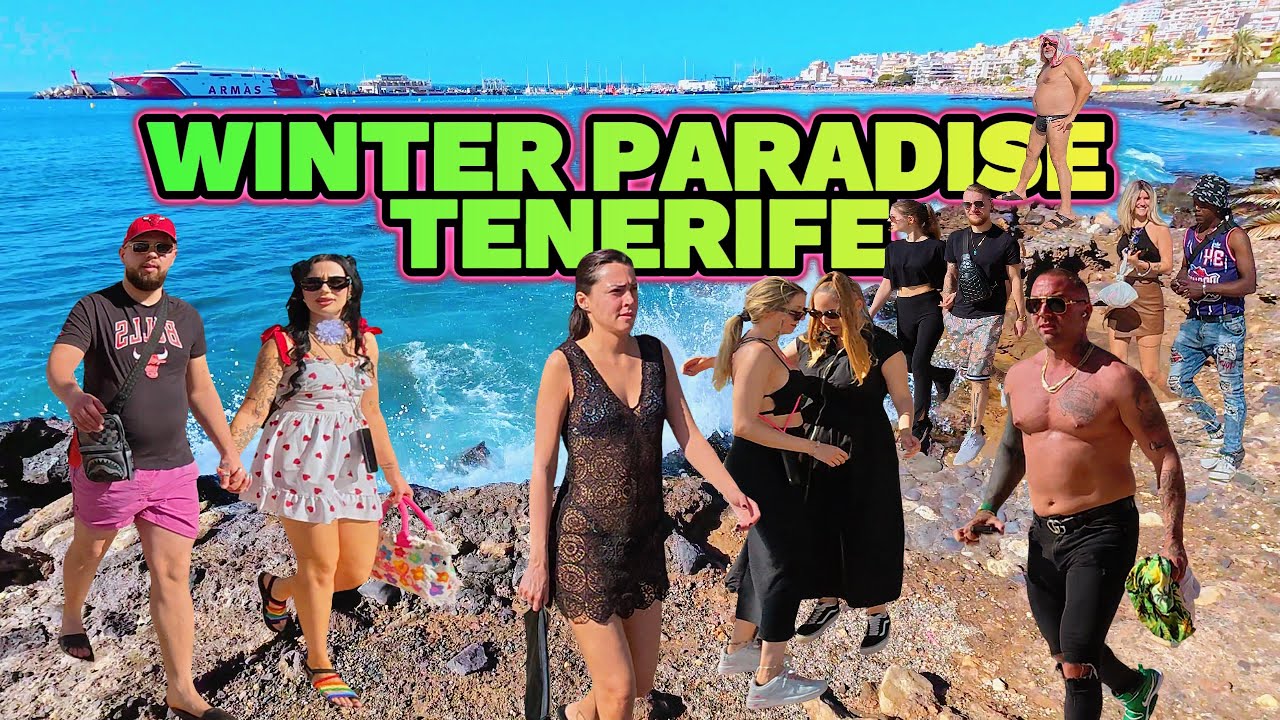 Tenerife - A Winter's Paradise. Walking Tour Los Cristianos To Las Americas Promenade Beach Sun Sea