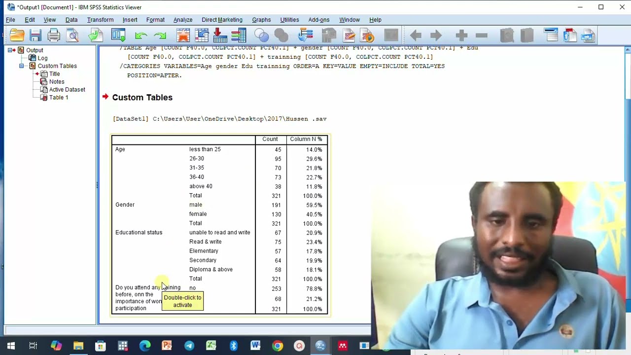 how to combine multiple variables in a single table in SPSS  (Via Custom table) (Amharic Tutorial)