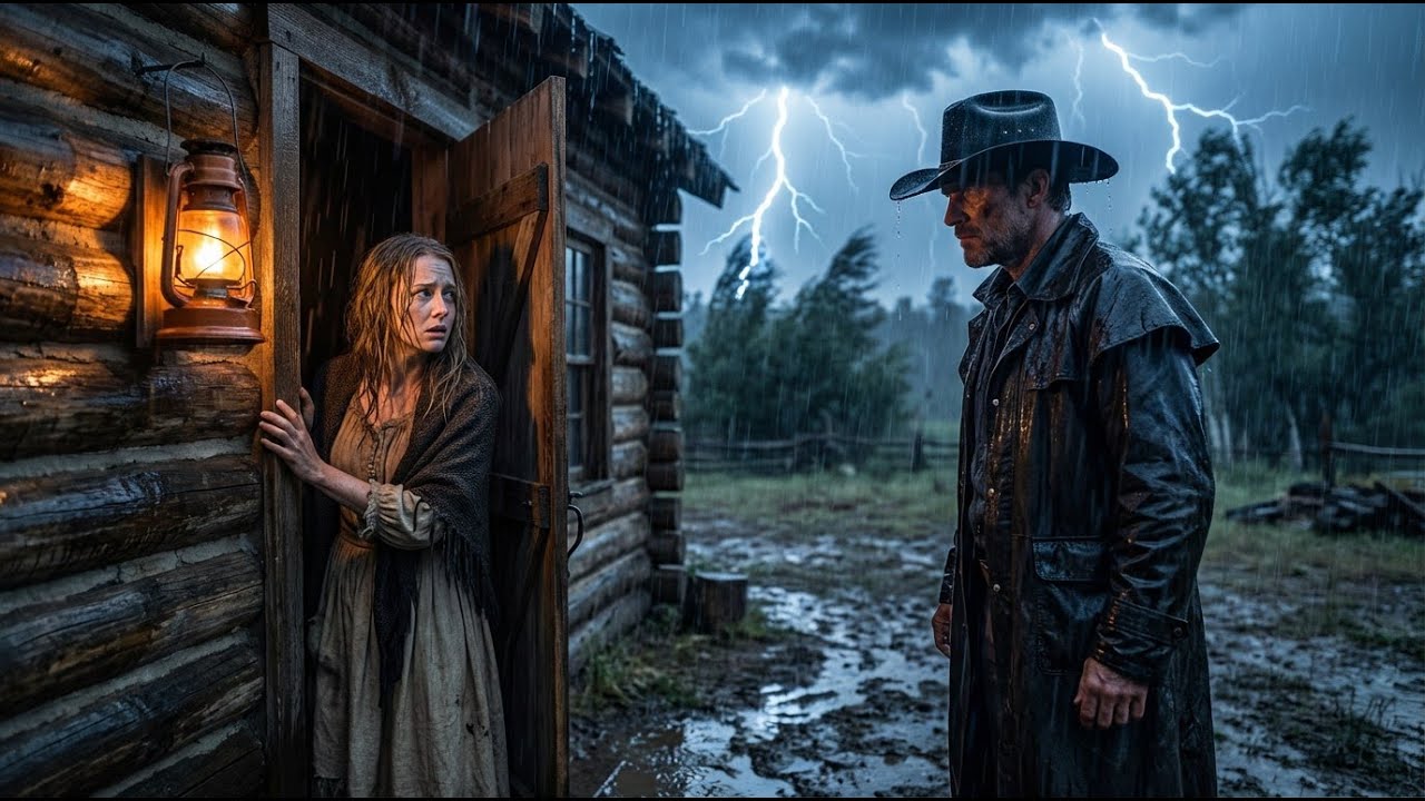 Una viuda abrió su puerta en plena tormenta… y allí estaba un vaquero