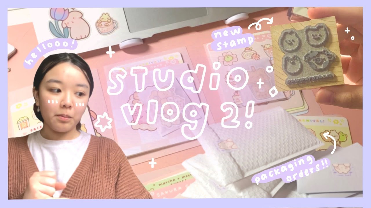 studio vlog 02 ˚✧★彡 | sticker shop update, packing orders, + a new stamp!