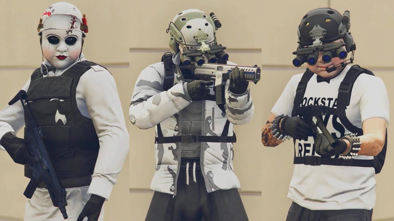 GTA V - 5 Easy Tryhard Outfits Tutorial #229 (White & Black 2025)