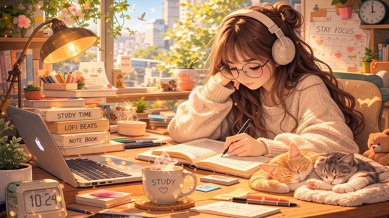 Cozy Study Room Ambience ☀️ Relaxing Piano Music for Studying, Reading & Focus