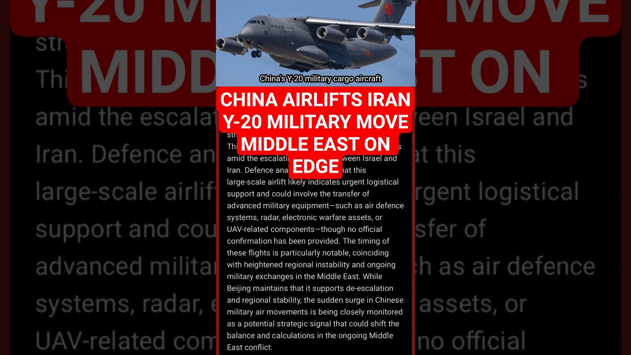 China Sends Military Aircraft to Iran | Y-20 Airlift Shakes Middle East