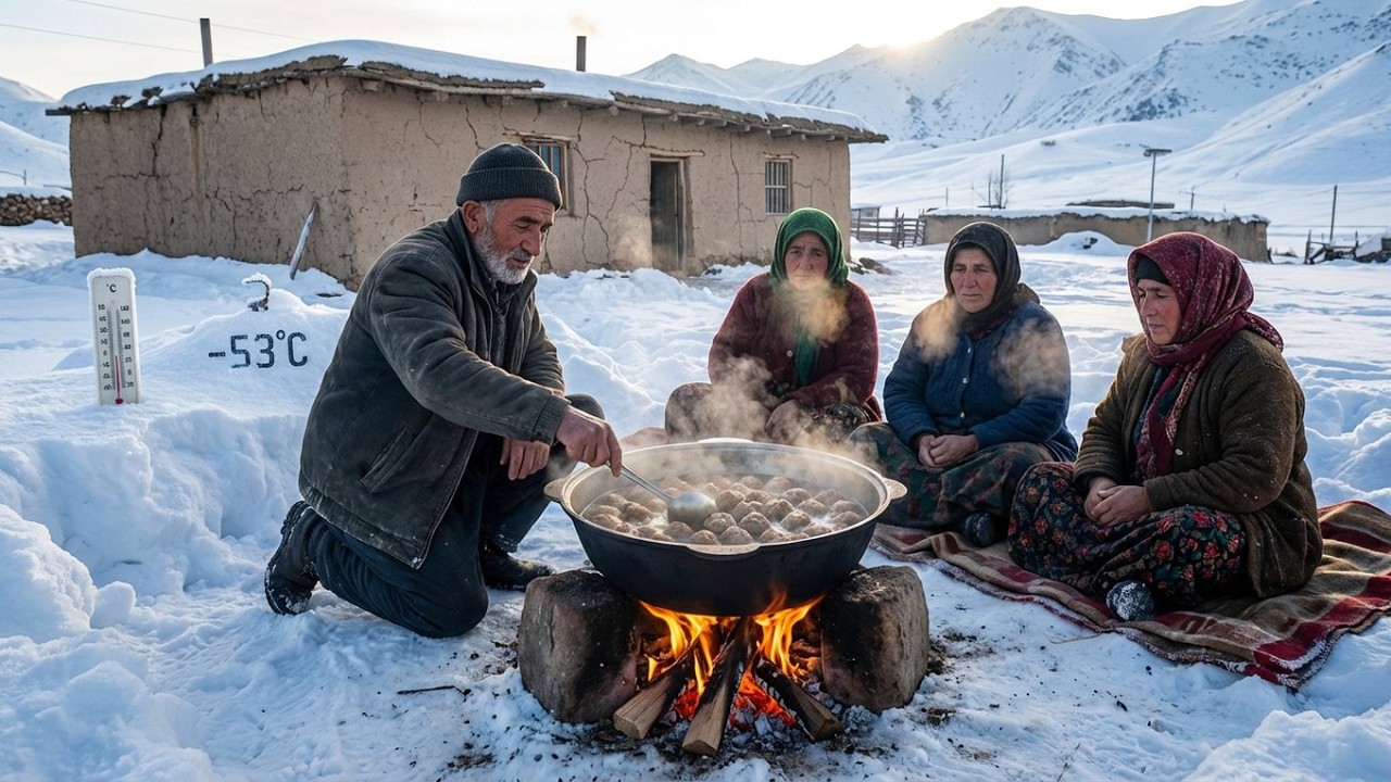 Coldest Village on Earth (-53°C) | Afghan Mountain Daily Life & Meatball Cooking