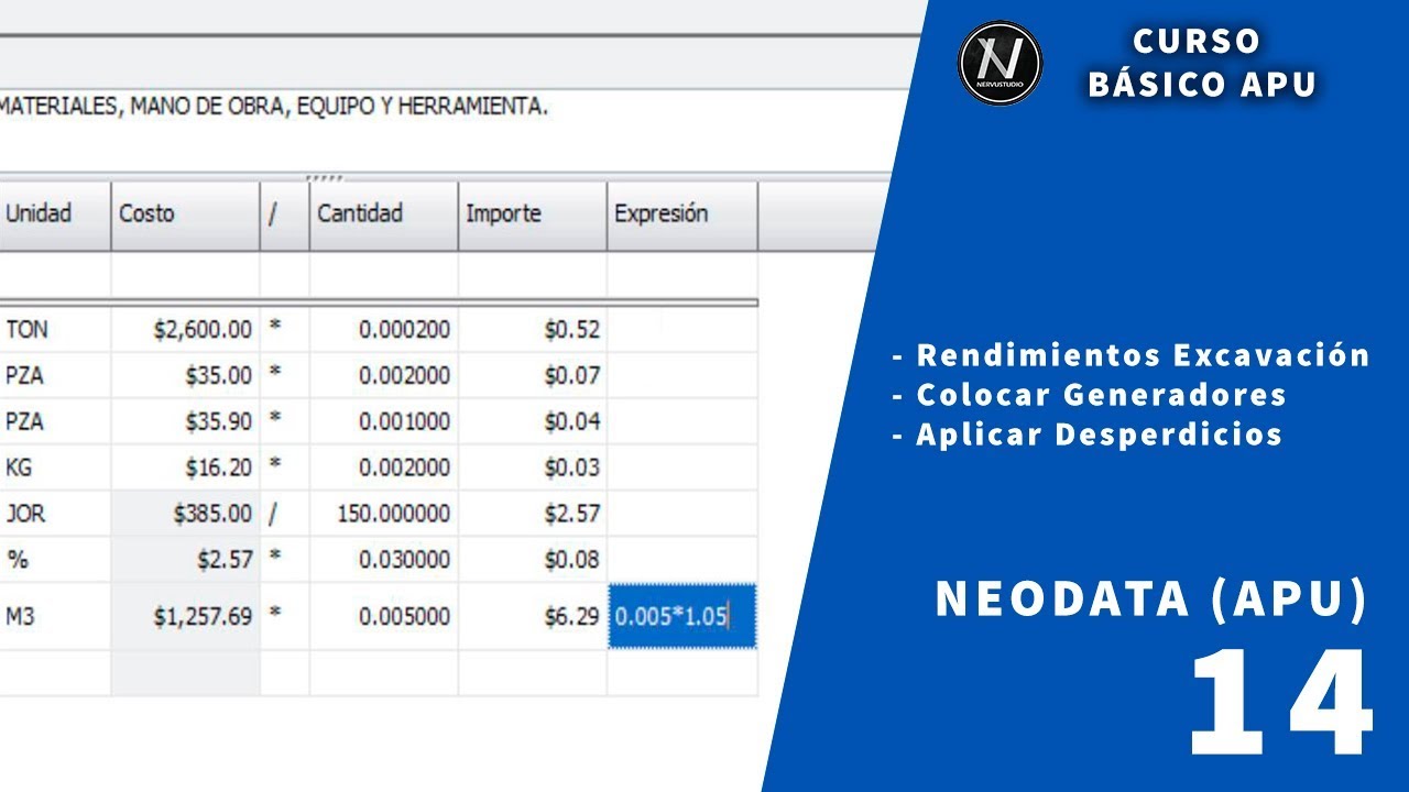 Curso básico de APU con Neodata_Rendimiento y Desperdicio