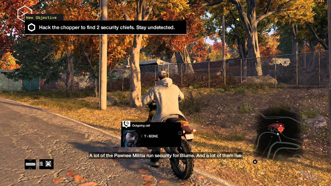 Watch Dogs - A Pit of Paranoia: Tail Blume Helicopter to Militia Station on Bike Sequence, T-Bone