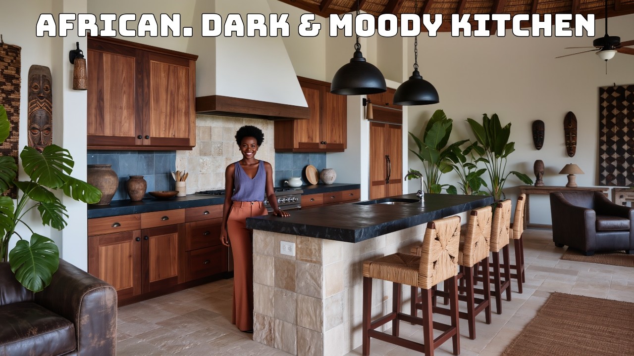 A Dark & Moody African Safari–Coastal Kitchen Designed for Calm Living