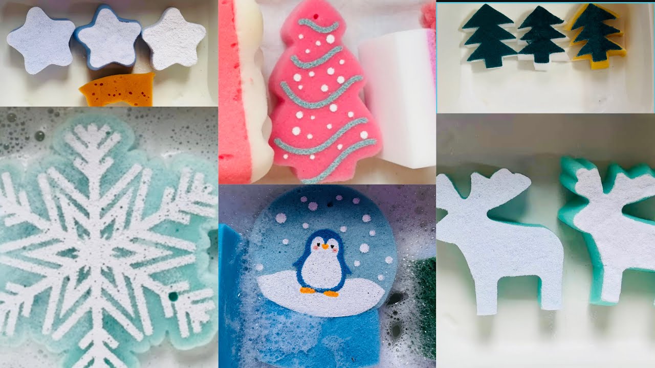 ASMR. TBT bulk variety Christmas sponge rip Ripping dry wet jelly etc sponges  Re-edited compilation