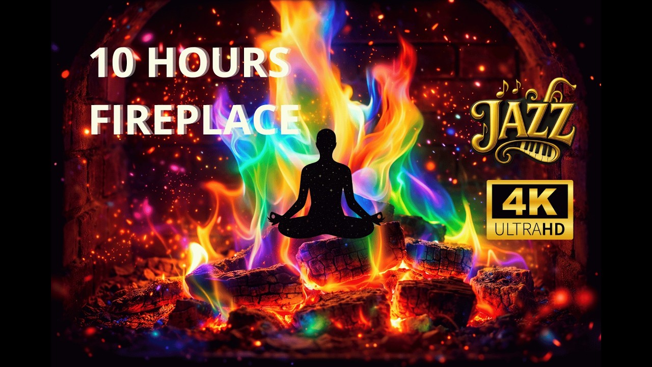 Rainbow Fireplace 🌈4K UHD | Cozy Jazz Ambience for Relaxation, Sleep & Focus