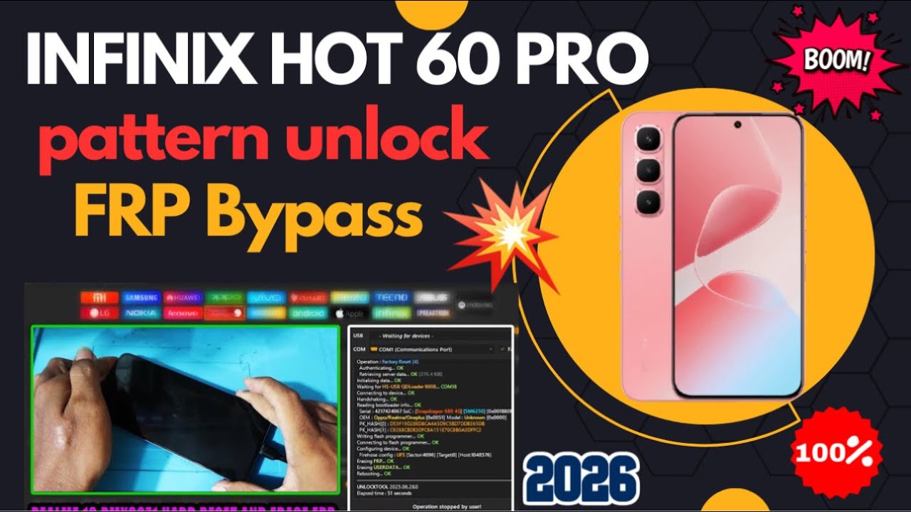 Infinix Hot 60 Pro Hard Rest FRP Bypas Android 15 Infinix (X6885) Google Account Bypass Unlock Tool