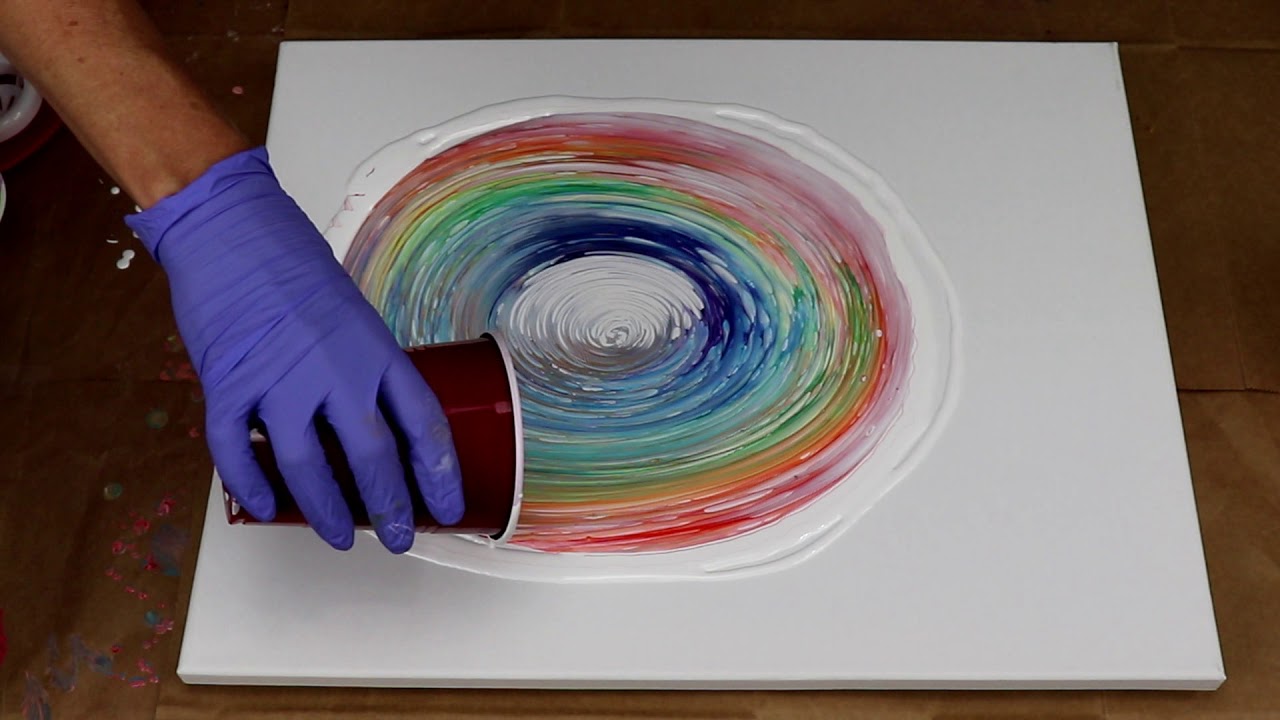 RAINBOW RING POUR: acrylic pouring Cloud effect using house paint