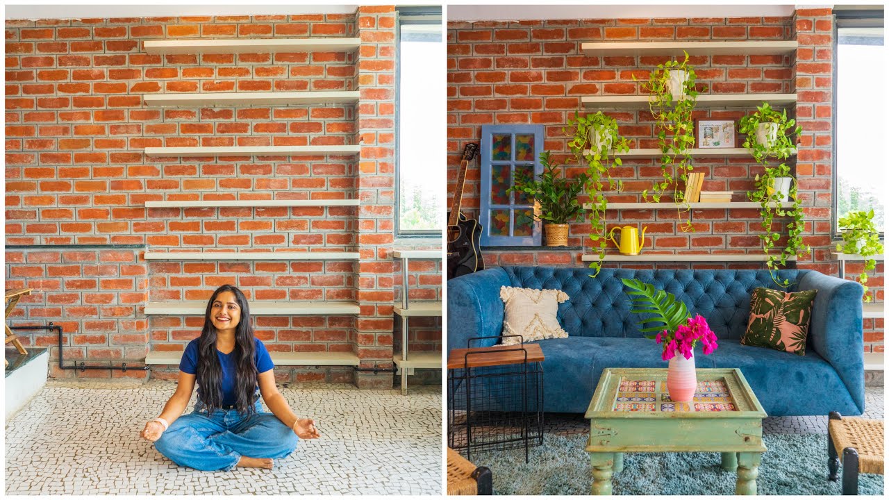 Living room setup with Exposed Brick Wall !!  Interior Maata