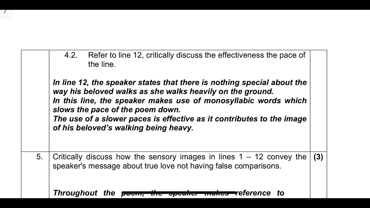 Sonnet 130: Grade Poetry Sample Exam Questions and Answers