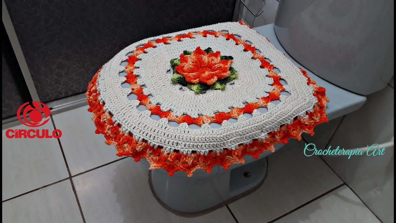 Tampa do Vaso - Jogo de Banheiro Flor Laranja Premium 1/2