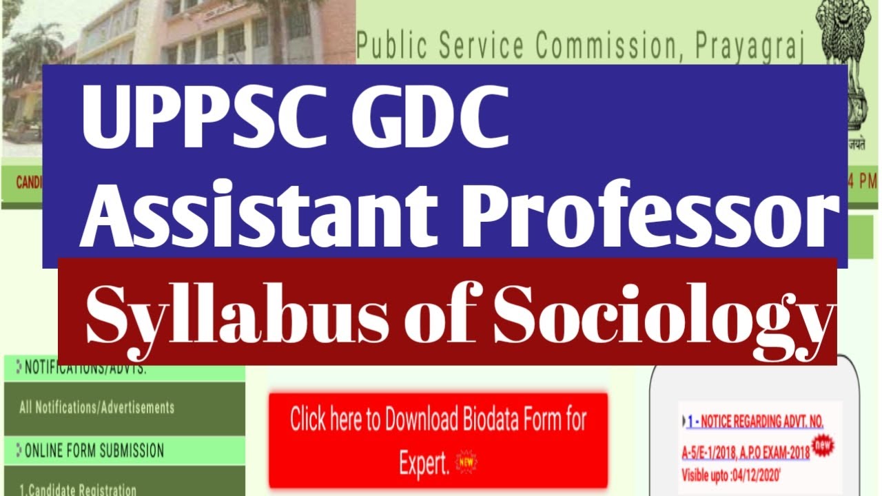 UPPSC GDC Assistant Professor 2020- 2021/ Syllabus of Sociology / Government Recruitment 2020-2021