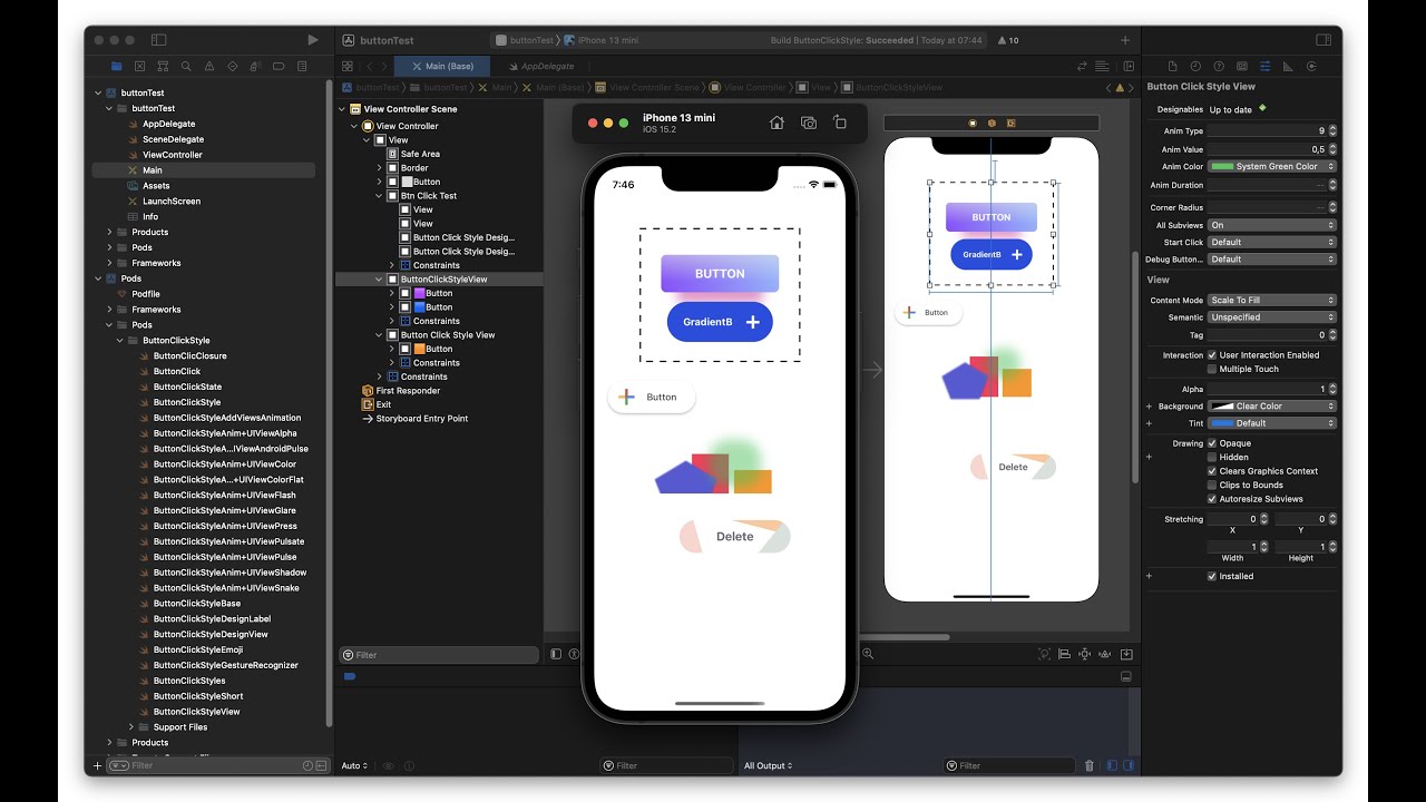 ButtonClickStyleView - Example Xcode create button-view in .storyboard/.xib