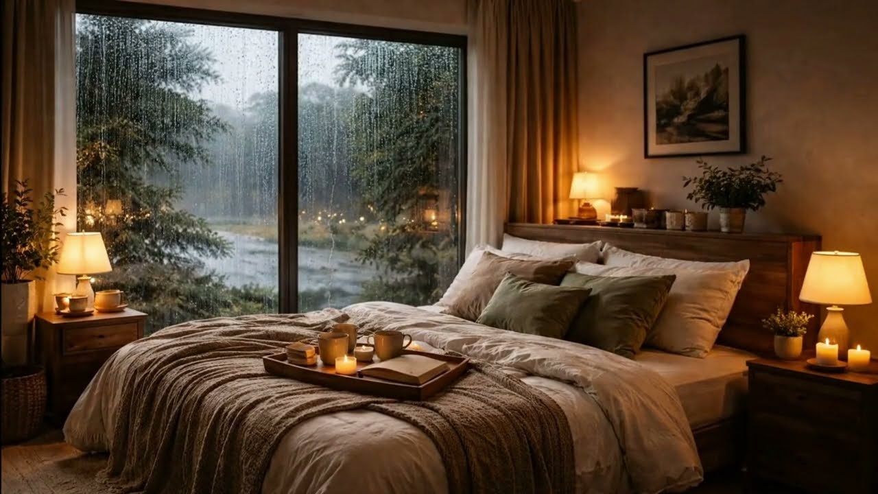 🌧️📚 rainy night study & sleep ambience 😴✨ cozy bedroom vibes🛏️💤
