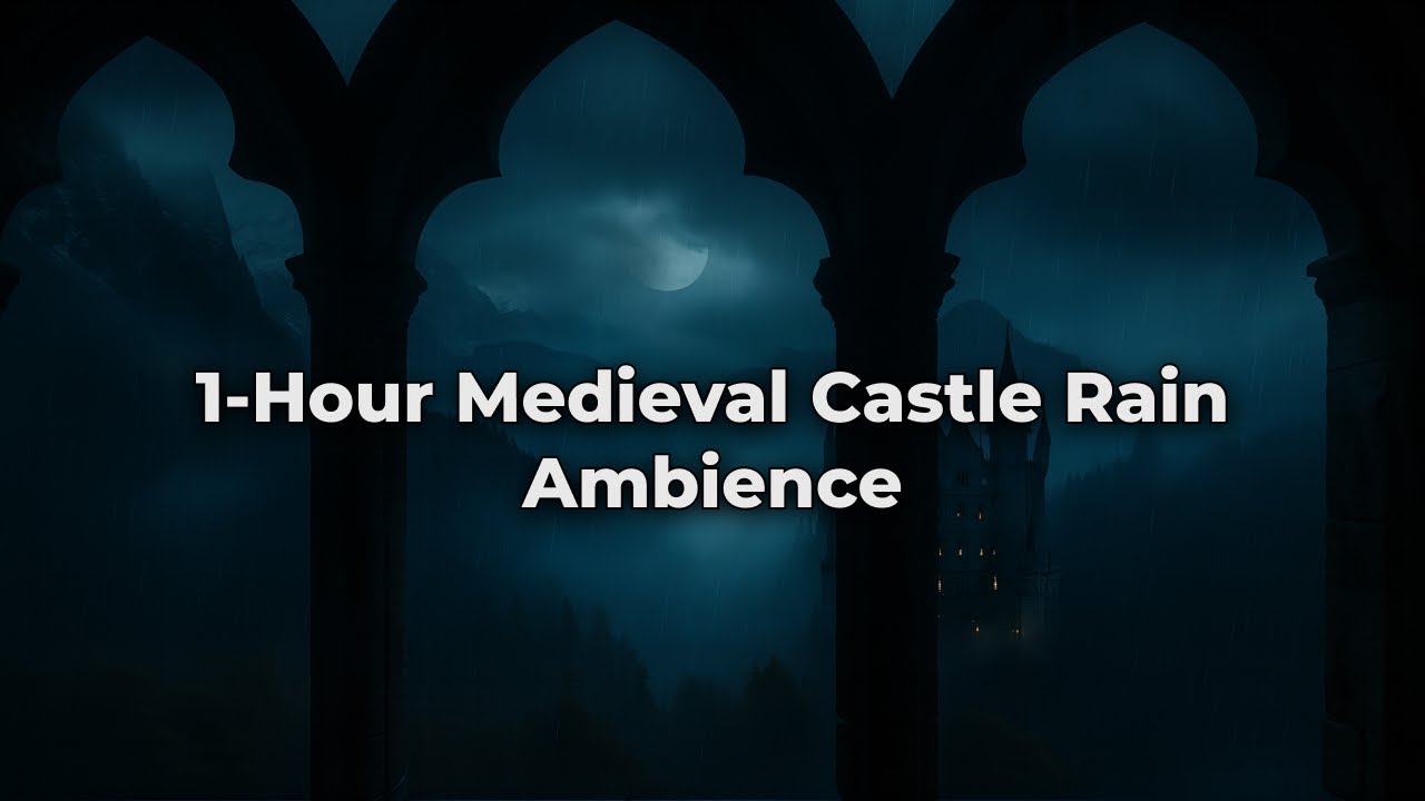 Rainy Medieval Castle Window View - Cozy Thunderstorm Sounds