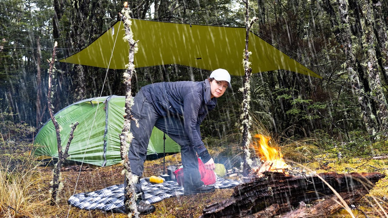 Camping Alone in Heavy RAIN - wild weather adventure