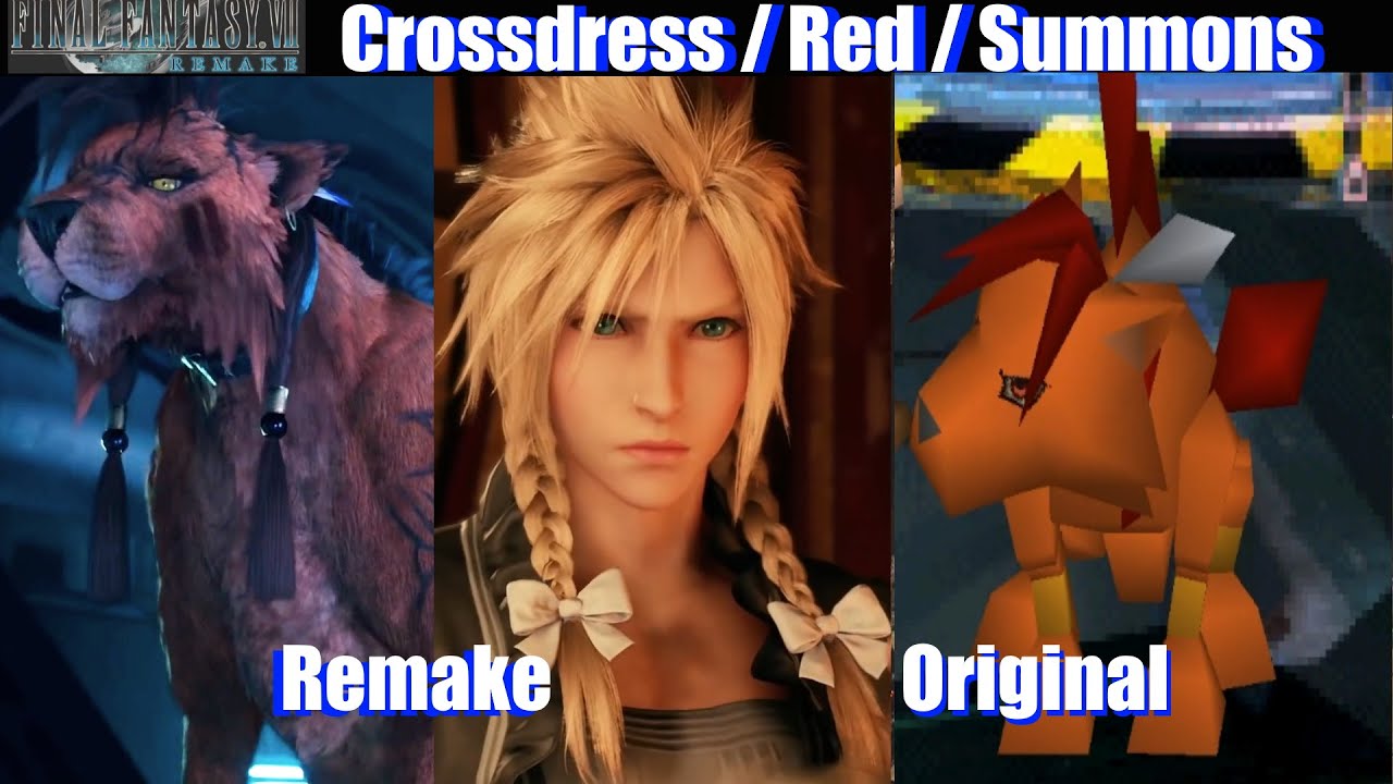 Final Fantasy VII Remake Crossdressing Cloud & Red XIII / Summons - FF7 Remake vs Original