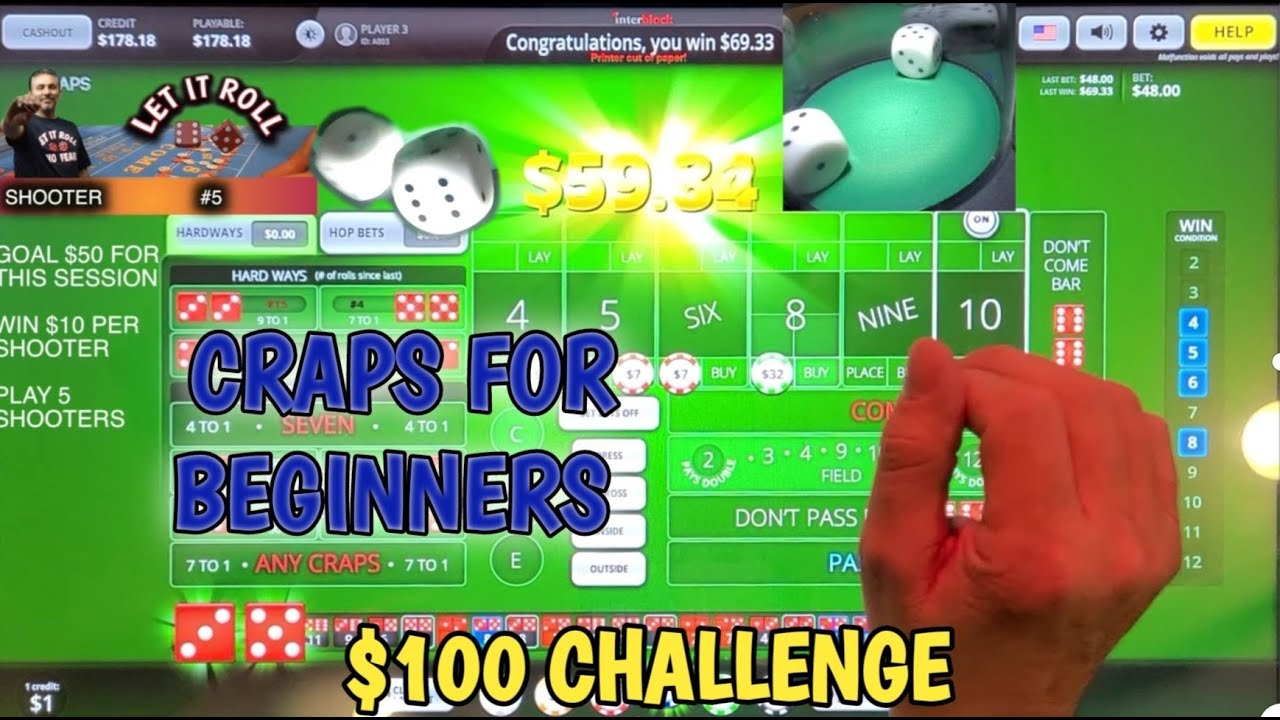 Крэпс для начинающих - вызов на 100 долларов - Bubble Craps для развлечения - Путешествие по низк...