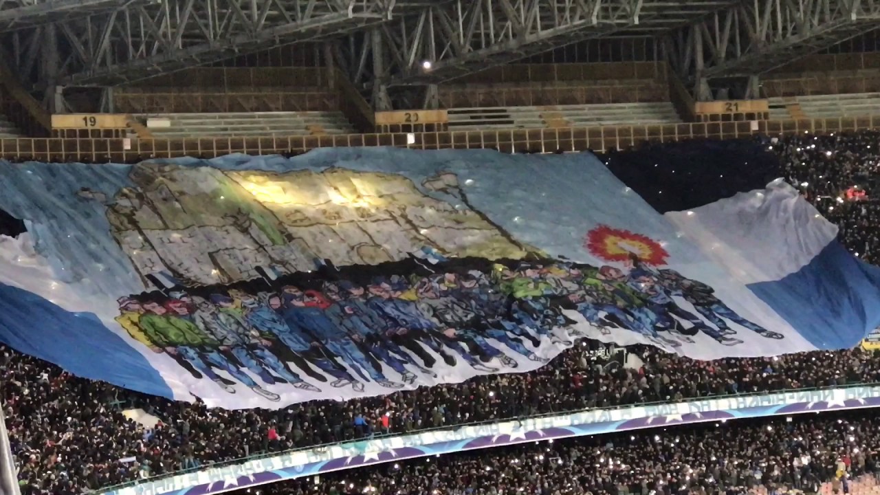 Coreografia Curve A e B, Ingresso in campo - Napoli vs Real Madrid - 07.03.17