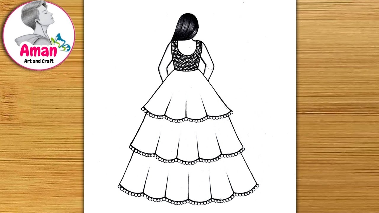 Beautiful dress girl drawing | How to draw a cute girl with dress | Pencil sketch step by step