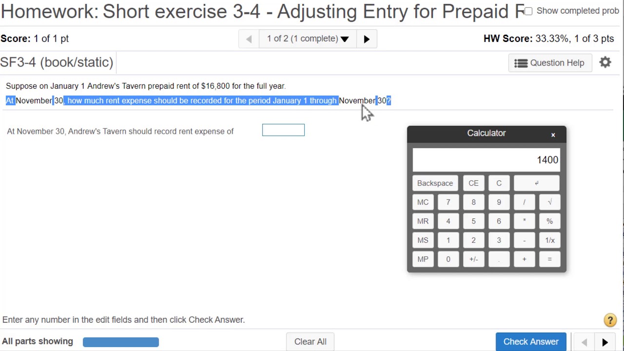 Short Exercise 3-4 - Adjusting Entry for Prepaid Rent, 13th Edition