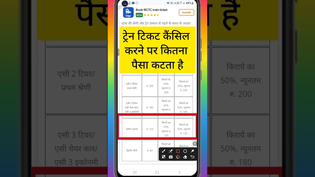 Train ticket cancellation charge