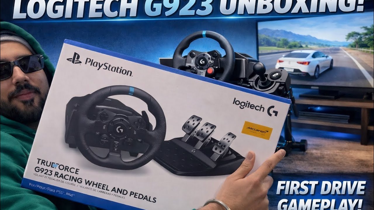 Logitech G923 Unboxing 🚗 | Racing Wheel + Stand + Gear Shifter Setup | First Drive Gameplay