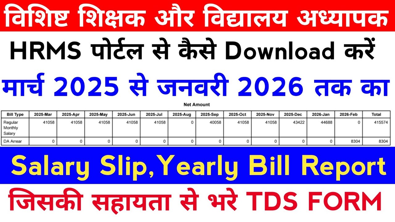 HRMS से Salary Slip or Yearly Bill Report kaise download kare। Yealy Bill Report ke bhare tds form।