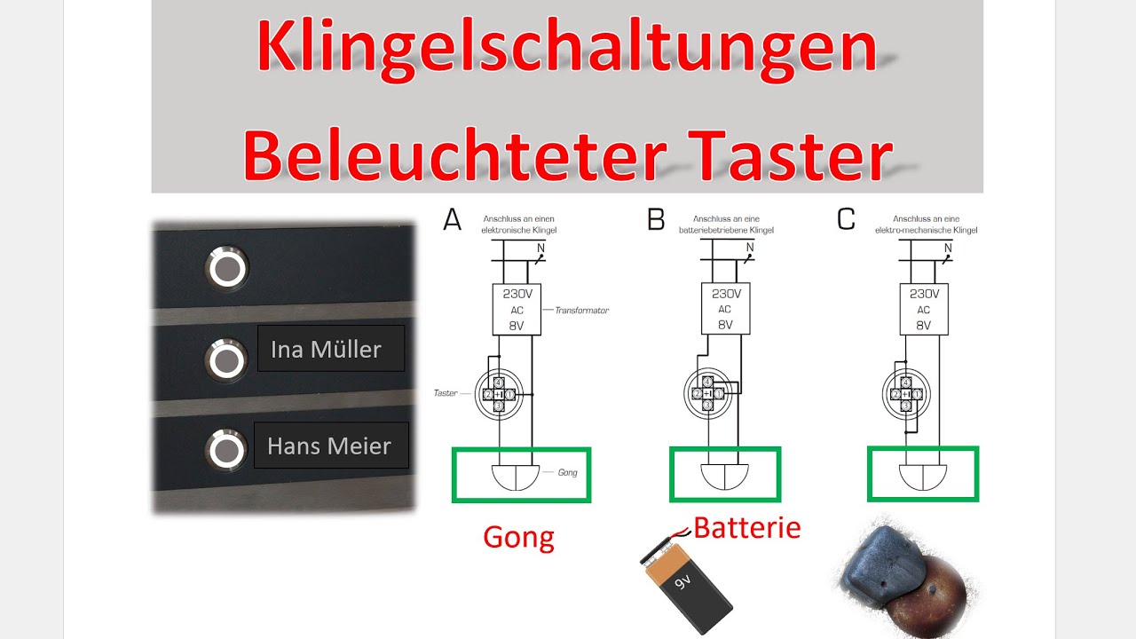 Klingelschaltungen mit beleuchtetem Taster ( Metzler ) f&uuml;r verschiedene Gongs / Elektrotechnik