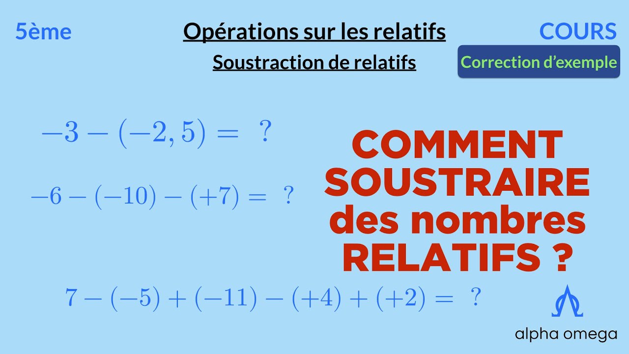 [5ème] Soustraction de relatifs (1/2) Correction des exemples du cours