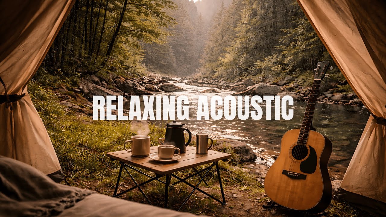 Peaceful Acoustic Guitar by the River | Light Rain Camping Music for Relax, Sleep & Study