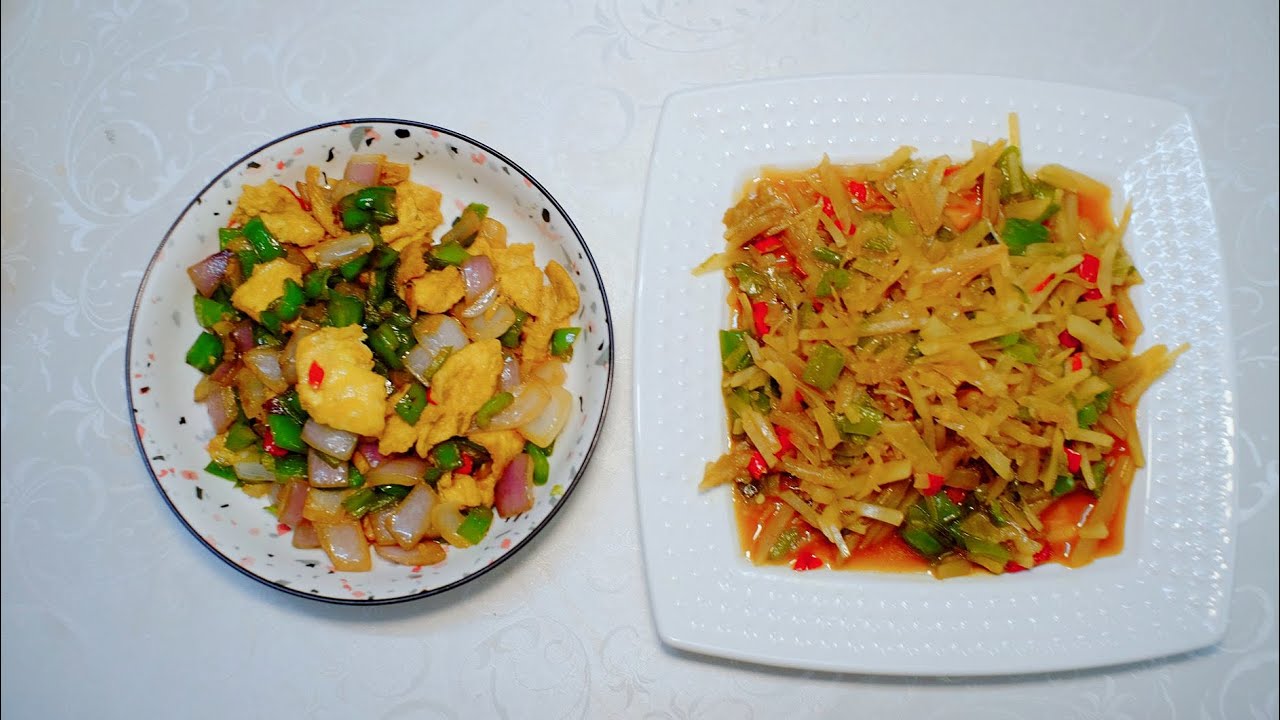 Everyday Chinese dishes-potatoes, onions and eggs