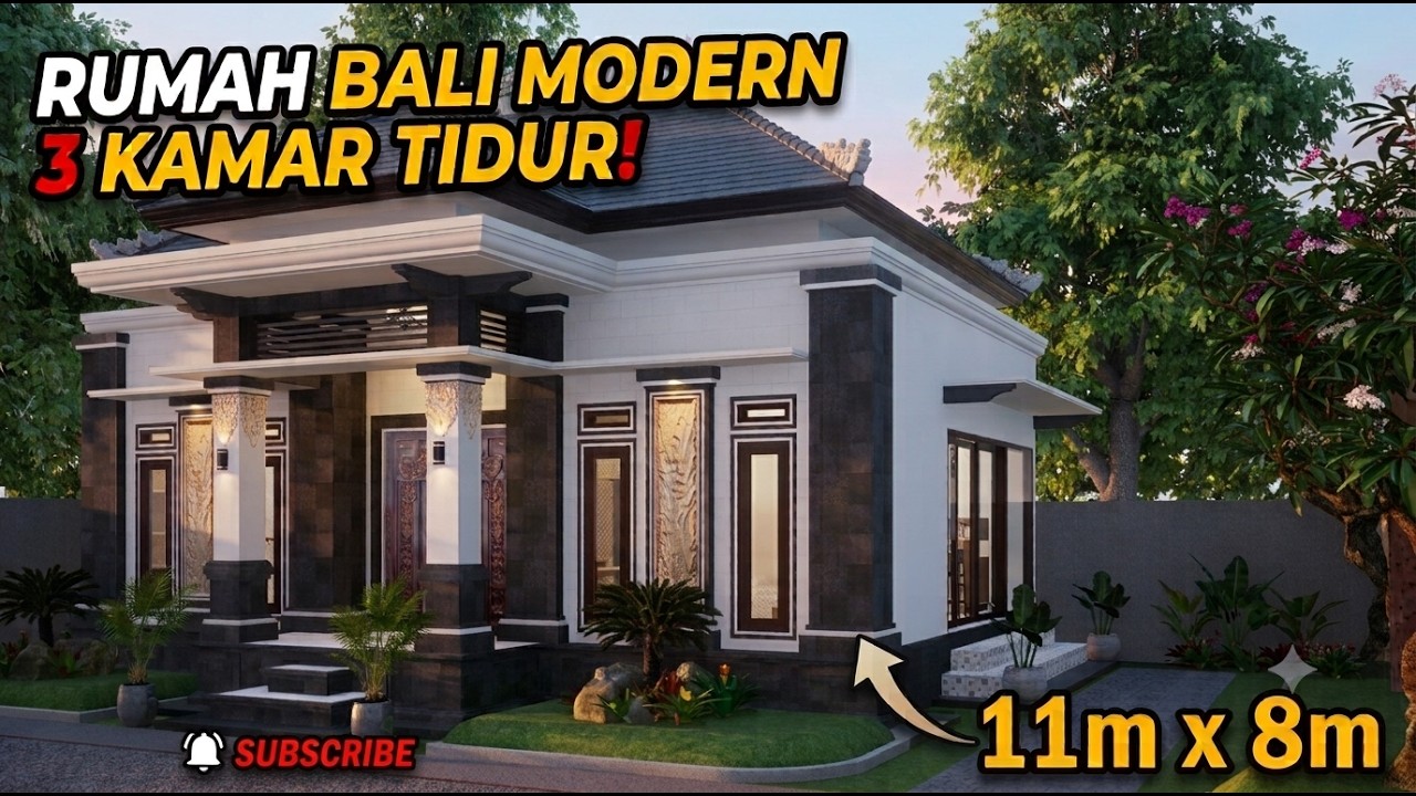 Desain Rumah Style Bali 8m x 11m Nyaman & Terintegrasi