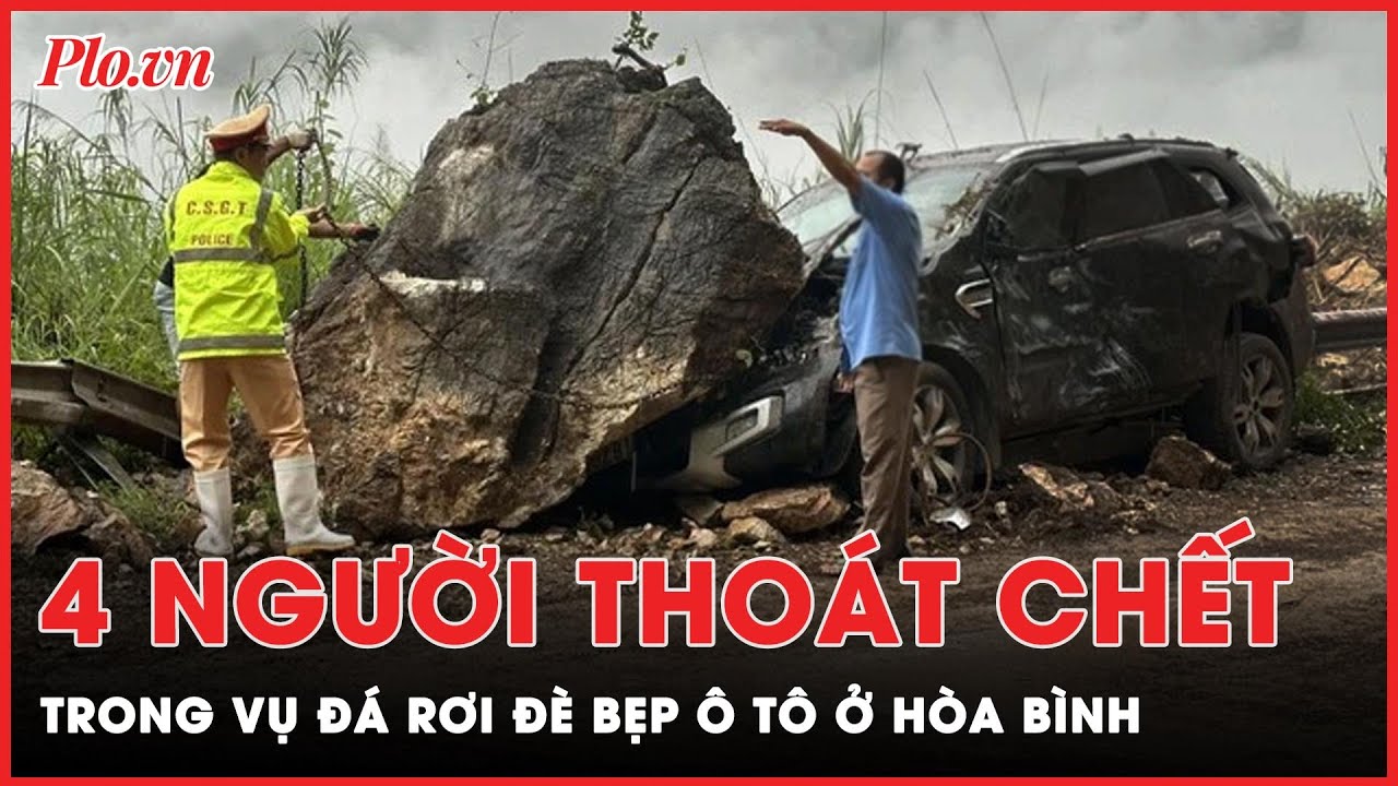4 người may mắn thoát chết trong vụ đá lở rơi đè bẹp đầu ô tô ở Hòa Bình  | PLO